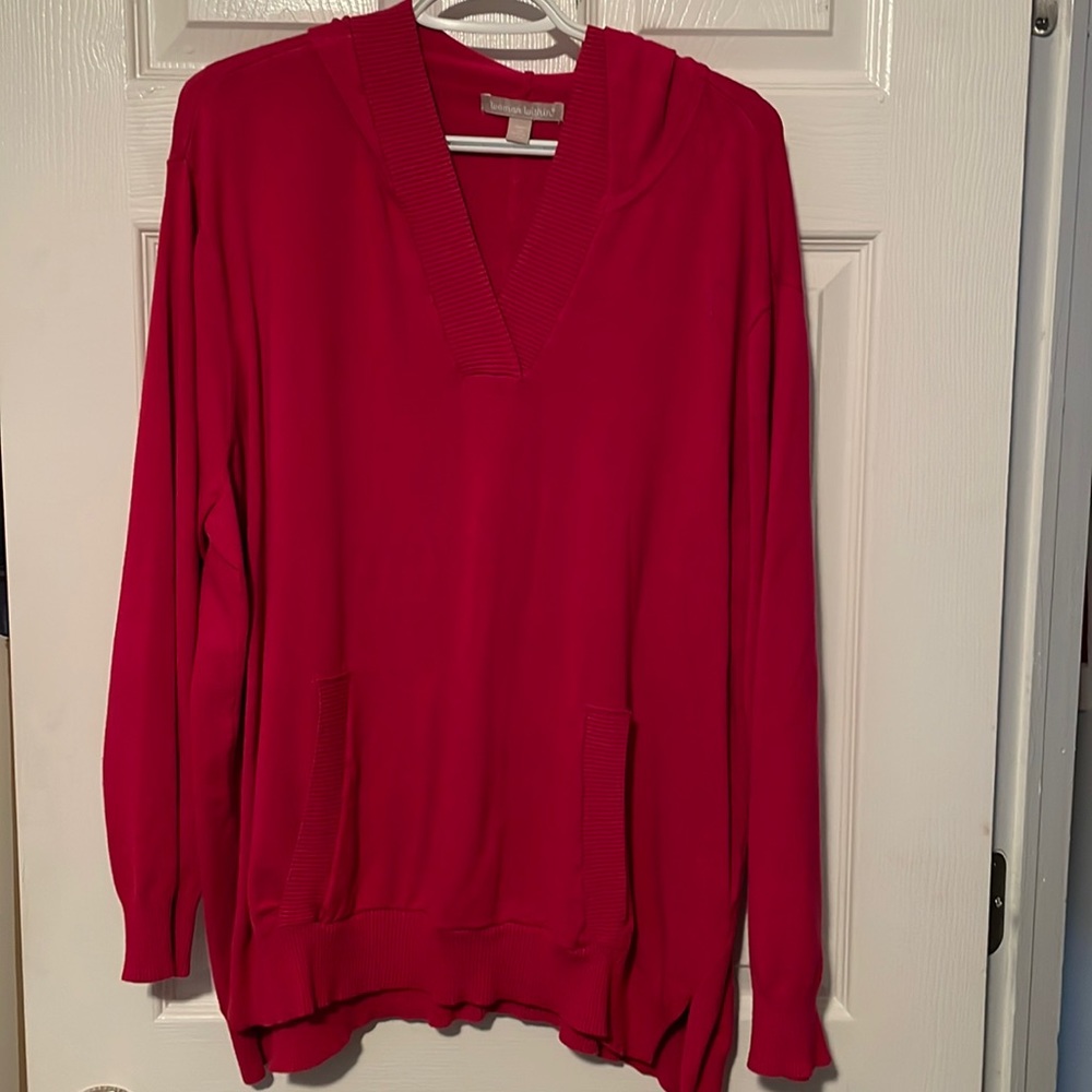 Hooded V-Neck Sweater with Front Pocket - 3X (30/32)